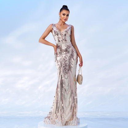 setlla sequin embellished fishtail maxi dress