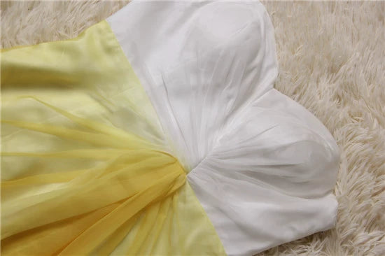 Yellow chiffon strapless mini dress