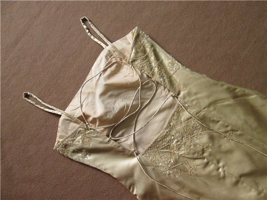 Gold brocade beaded suspender fishtail maxi skirt