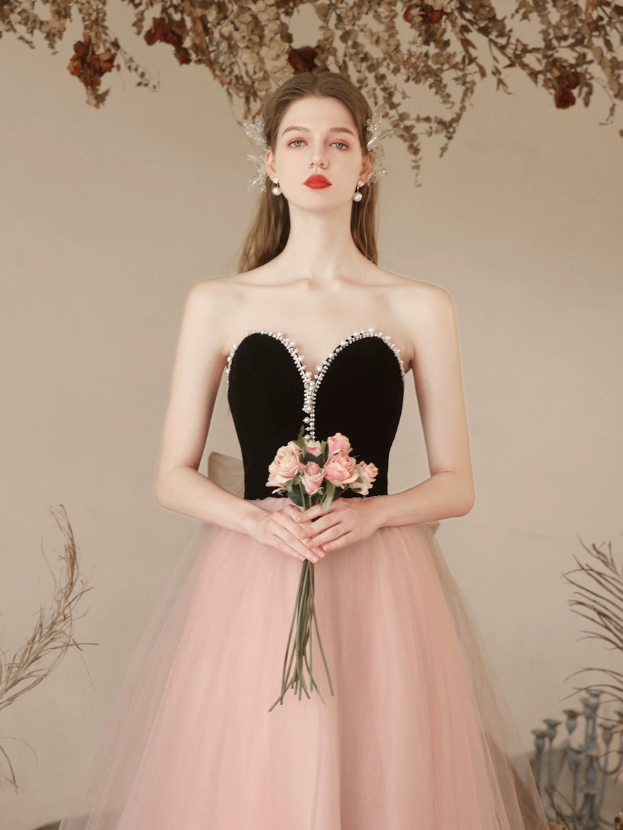 sabrina black velvet patchwork tulle strapless maxi dress