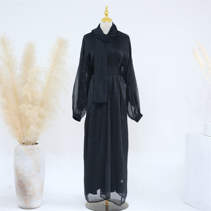3 Pcs Set Cardigan+Inner Dress+Hijab