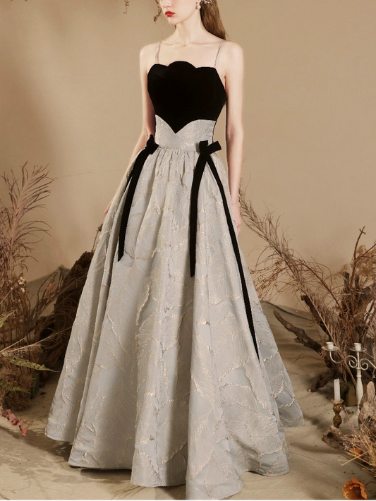 ベルベットサテンパッチワークマキシドレス