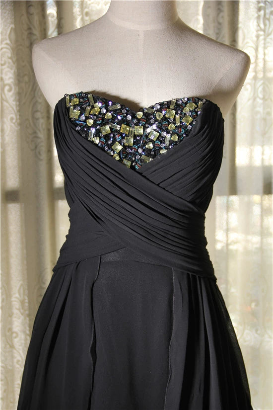 Chiffon Strapless Beaded Irregular Evening maxi Dress