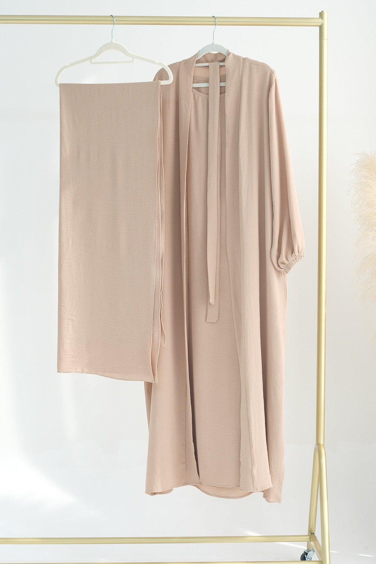 Cardigan 3 pezzi + abito interno senza maniche + hijab