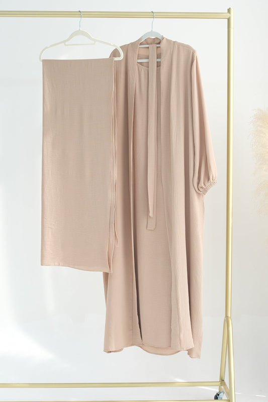 3pcs Cardigan+without  Sleeves Inner Dress+Hijab