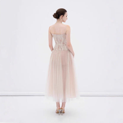 Alani Apricot Lace Mermaid Spaghetti Strap Tulle Dress