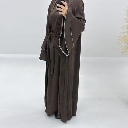 3pcs Set Satin Cardigan+Inner Dress+Special Belt