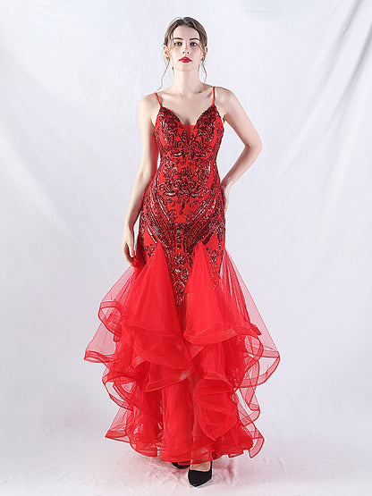 sequin slip tulle maxi dress
