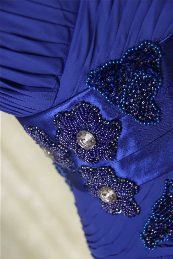 Blue chiffon long double shoulder dress