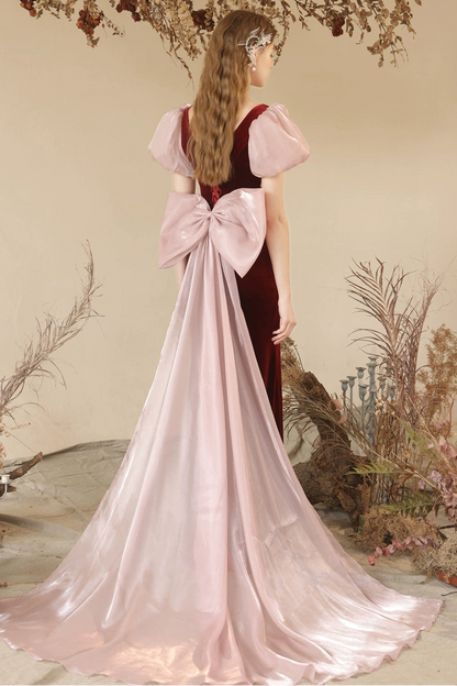 Stephanie wine red velvet fishtail maxi dress