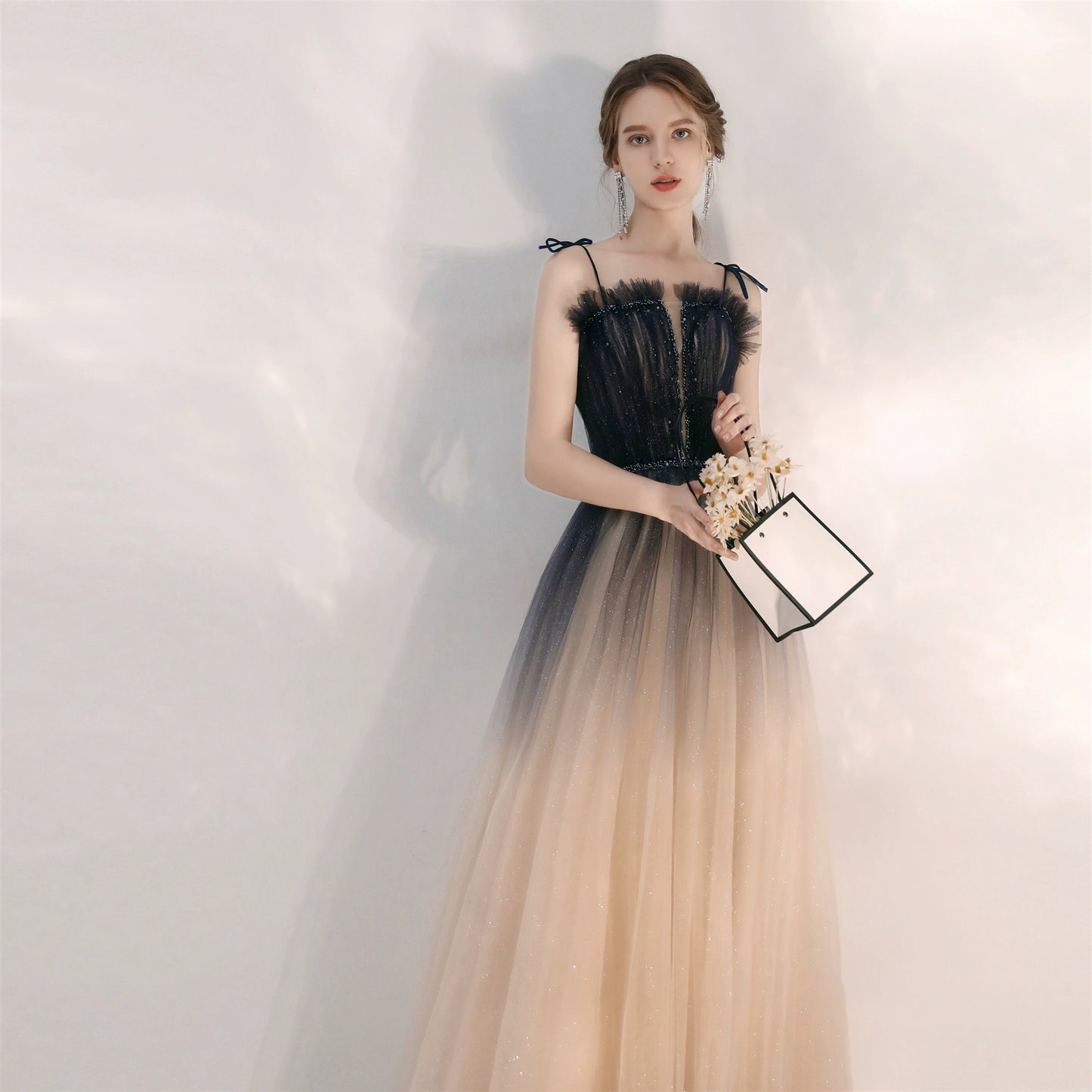 kara gradient blue sequin tulle maxi dress