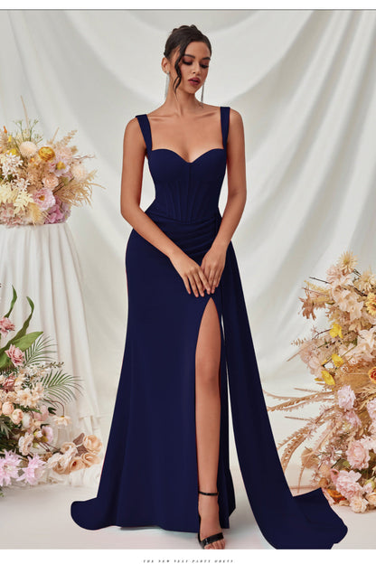 Hip-hugging high-slit suspender long dress