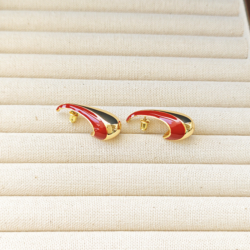 retro Enamel gold- red earring