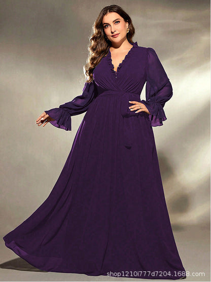 lantern sleeve v ncek maxi dress in purple