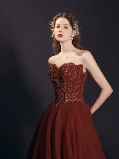 off-shoulder applique maxi dress in brick red