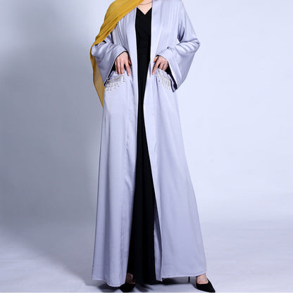 Solid Color Wide Cuff Cardigan Lace-up Dress
