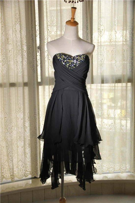 Chiffon Strapless Beaded Irregular Evening maxi Dress