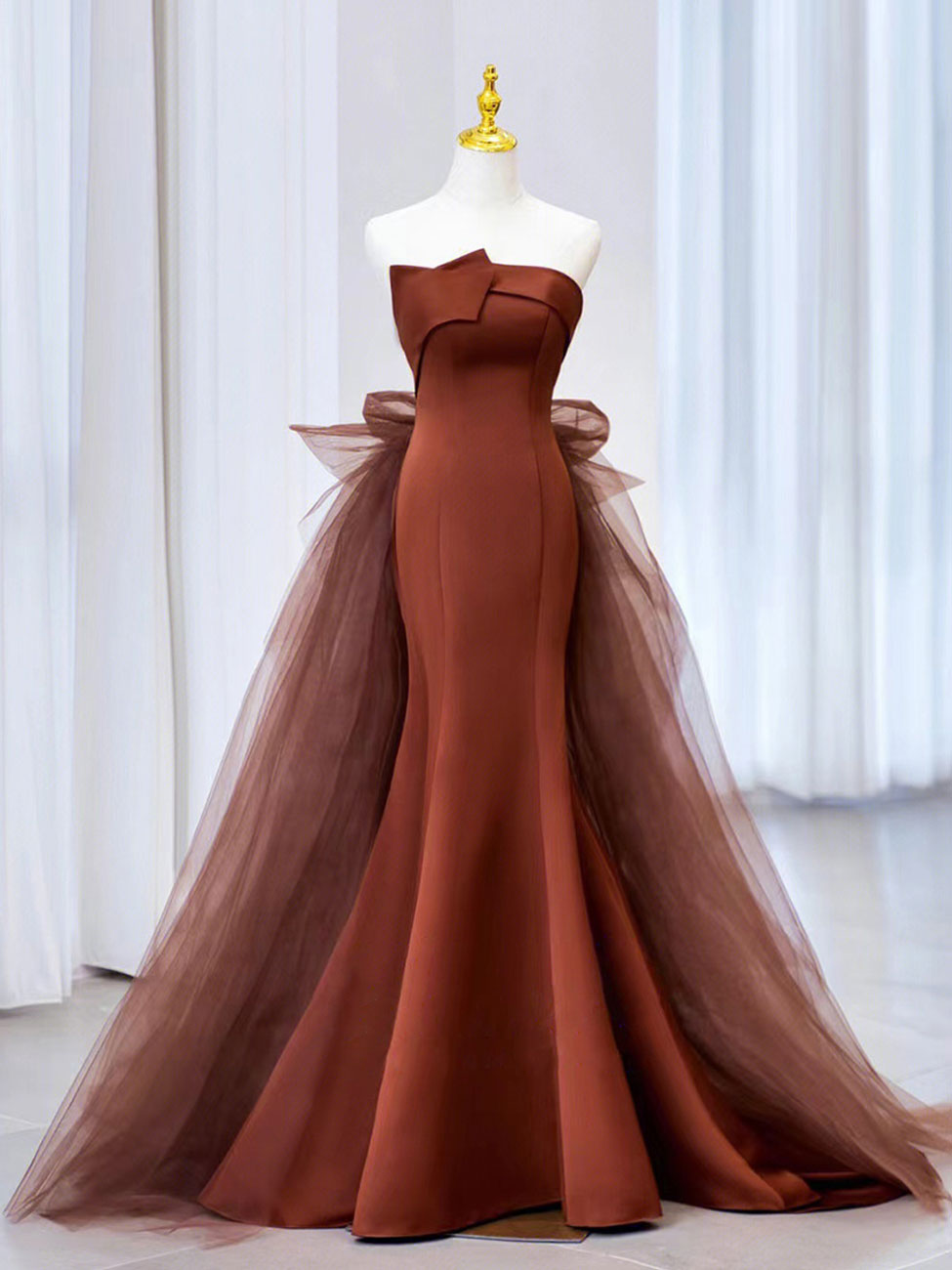 Mermaid Tulle Satin Long Prom Dress