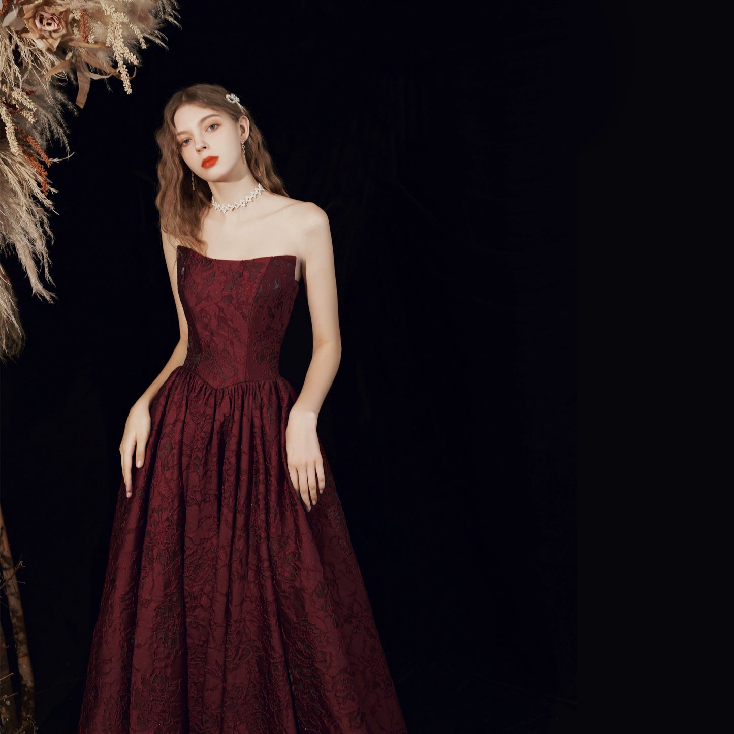 kate Red satin strapless maxi dress