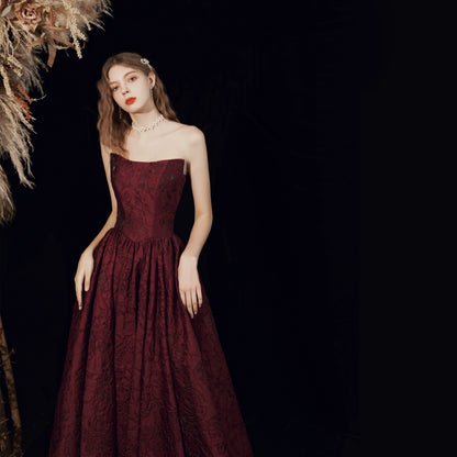 kate Red satin strapless maxi dress
