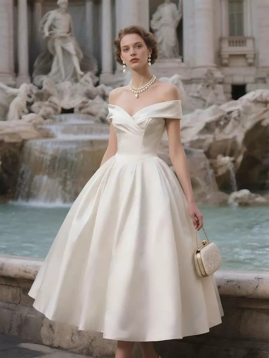 Sharon Off-the-Shoulder Minimalist Midi Dress - Off-White