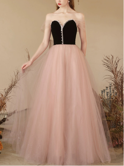 sabrina black velvet patchwork tulle strapless maxi dress