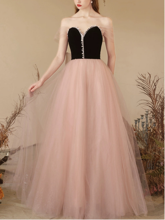 sabrina black velvet patchwork tulle strapless maxi dress