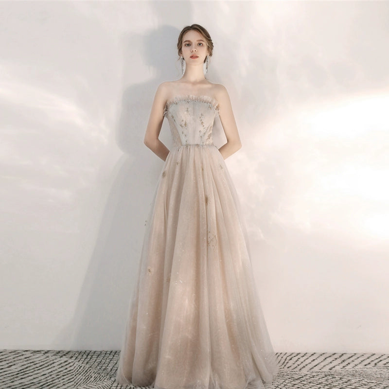 champagne sequin strapless maxi dress