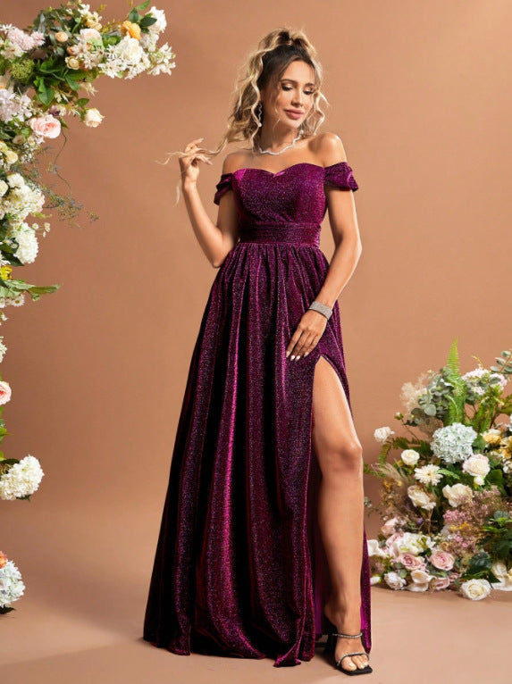sequin detail high slit bodycon maxi dress in burgundy
