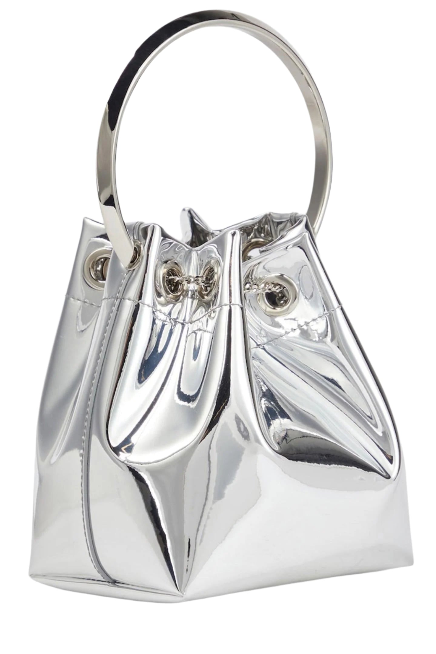 Metallic Round Handles Bucket Bag