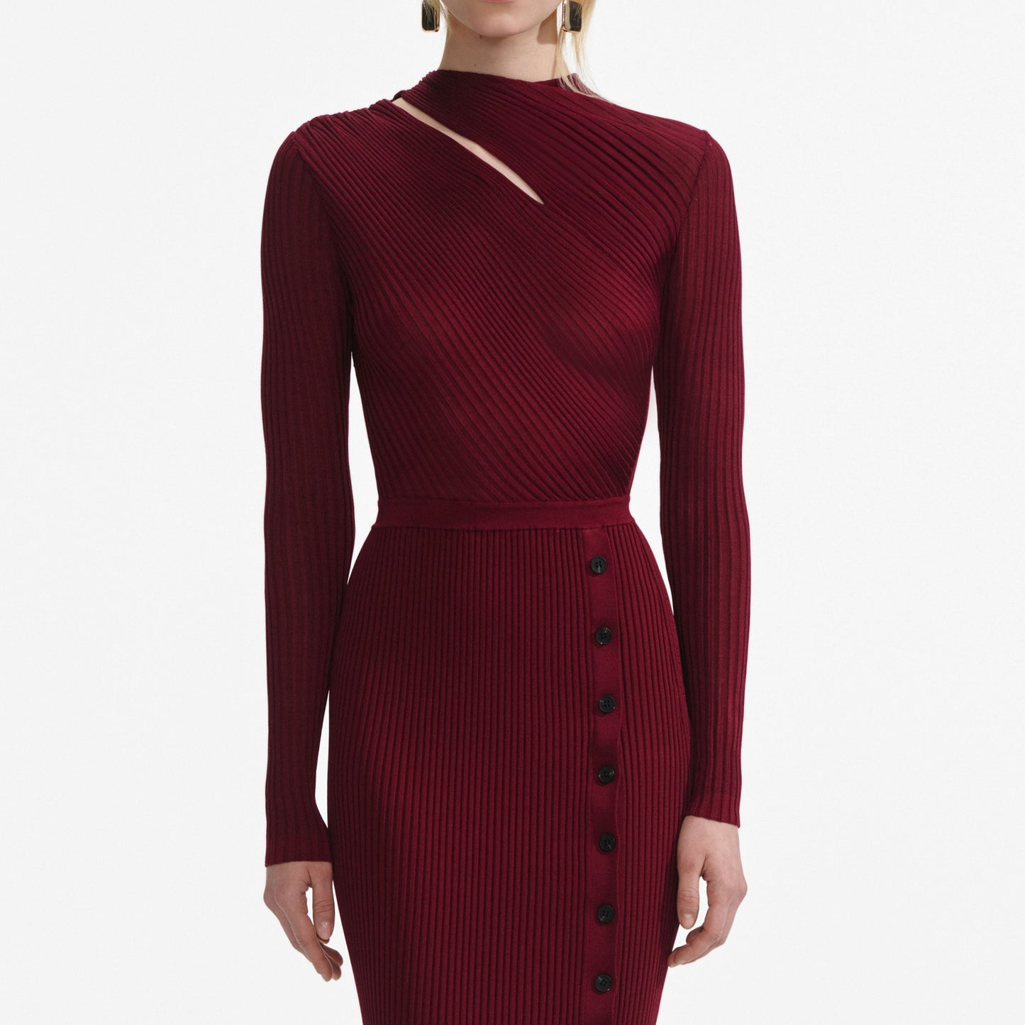 tiffany Burgundy Cut Out Rib Knit Midi Dress