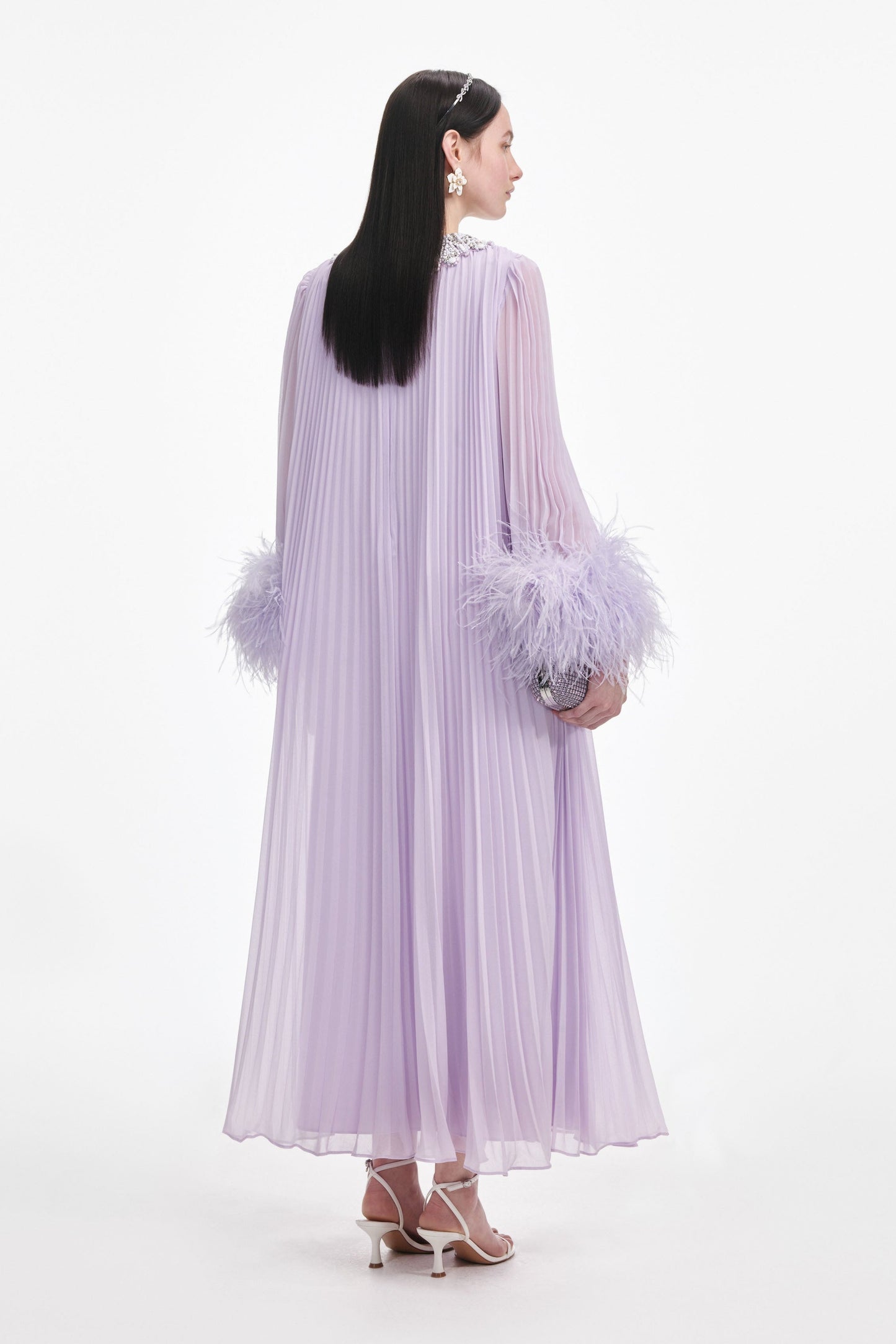 Lilac Chiffon Feather Midi Dress