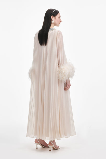 Cream Chiffon Feather Midi Dress