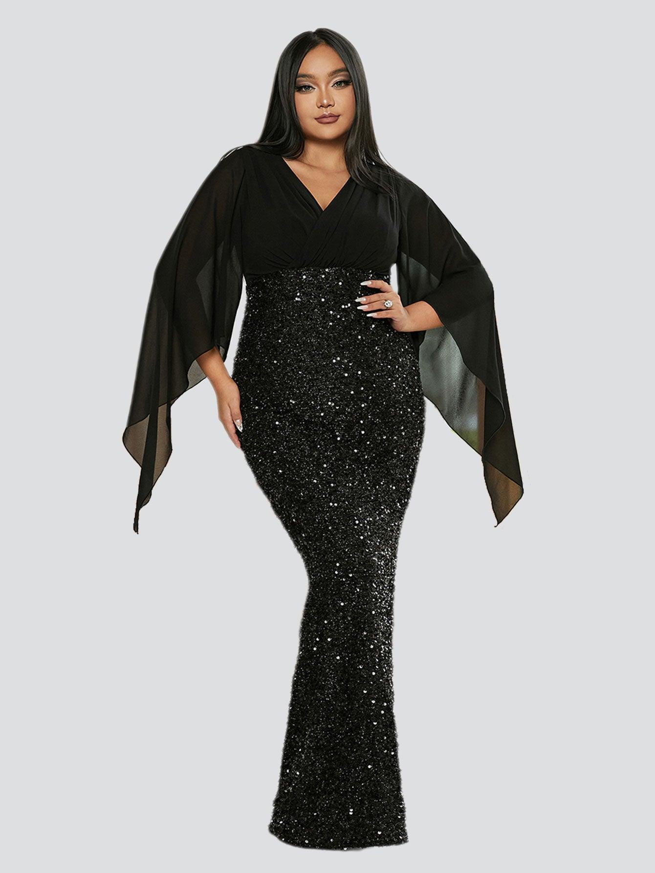 Plus Cross Cover Top Sequin Prom Dress