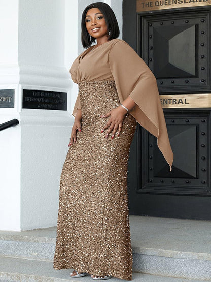 Plus Cross Cover Top Sequin Prom Dress