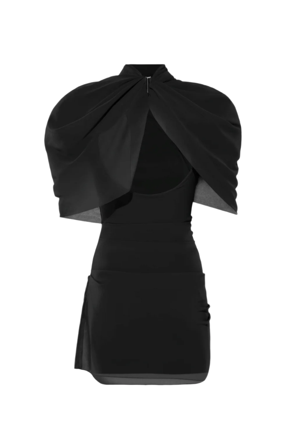 Priscilla Draped Mesh Mini Dress - Black