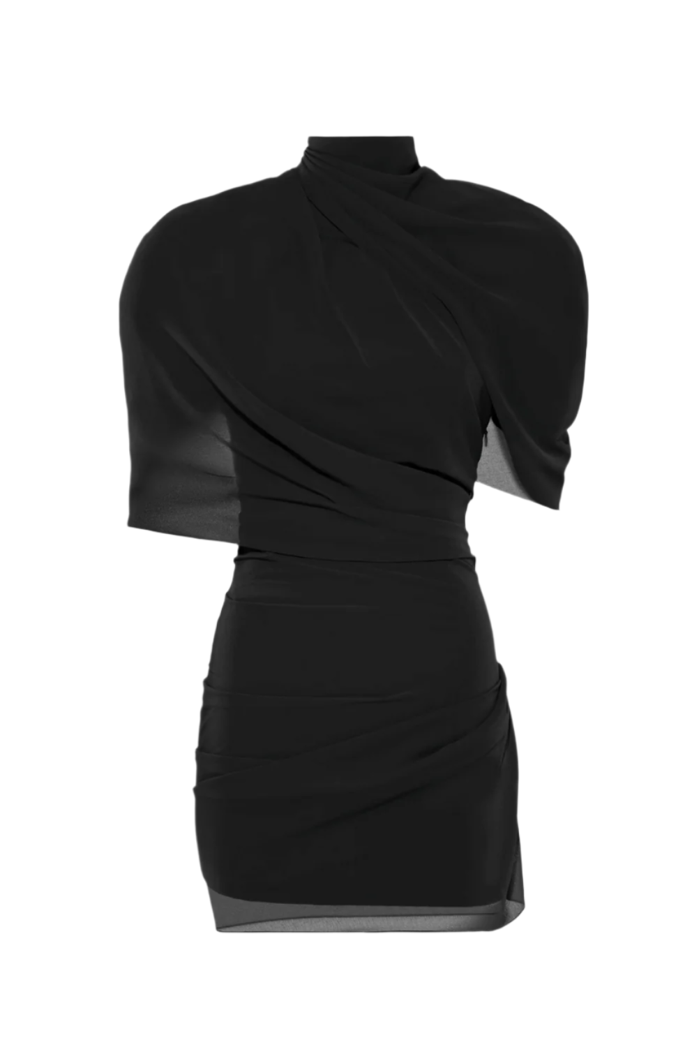 Priscilla Draped Mesh Mini Dress - Black