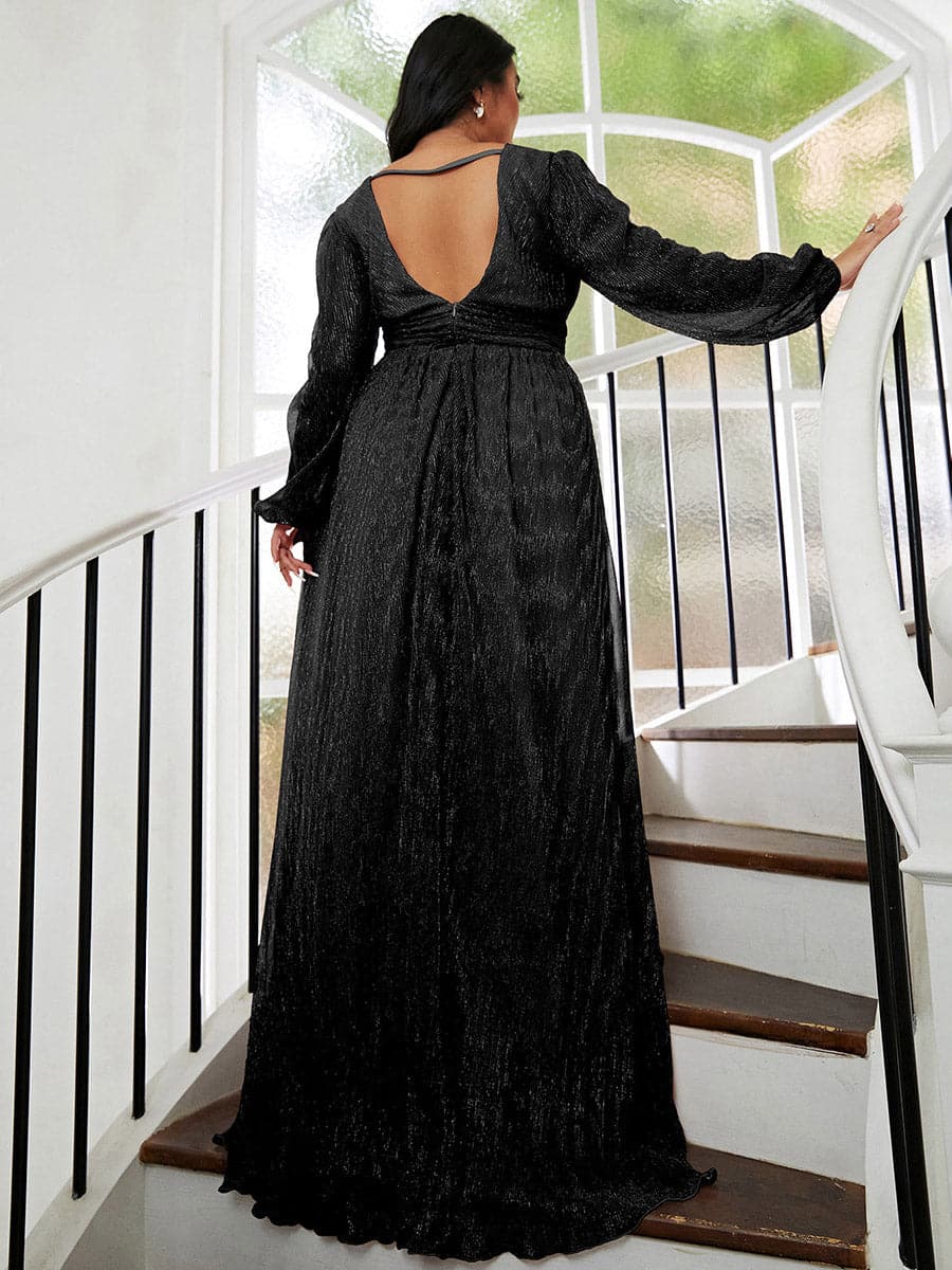 Plus Size Backless V Neck Tulle Maxi Dress