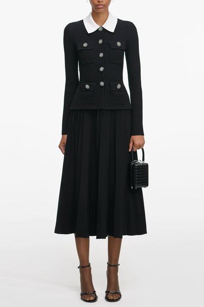 evangeline Black Tailored Knit Midi Dress