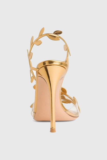 Revonda Mirrored Leaf Embellished Slingback Sandals
