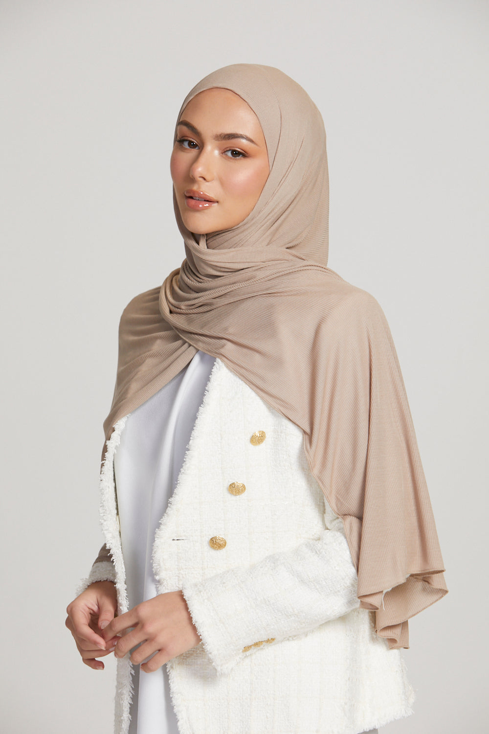 Premium Bamboo Ribbed Jersey Hijab - Nude