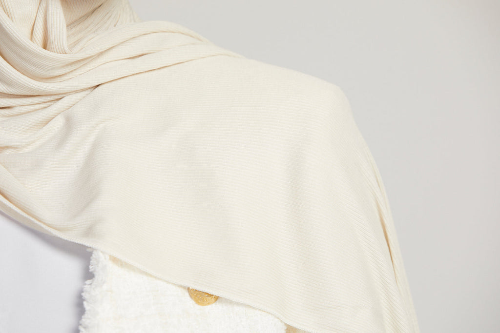 Premium Bamboo Ribbed Jersey Hijab - Off White