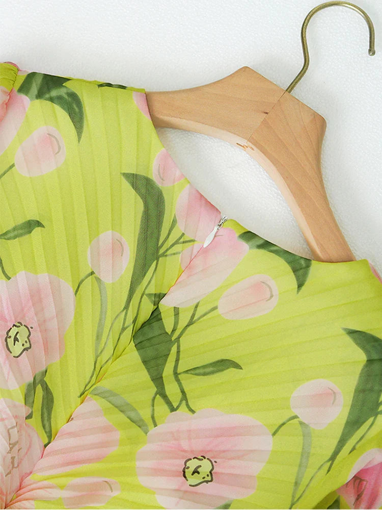 jennifer floral print pleated lantern sleeve maxi dress in yellow