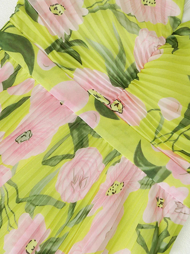 jennifer floral print pleated lantern sleeve maxi dress in yellow