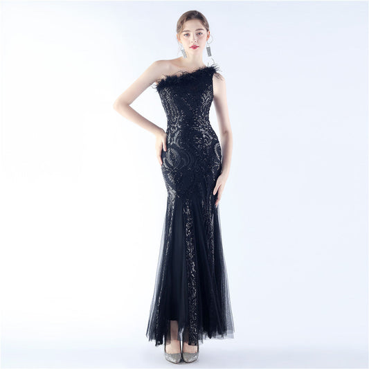 Mesh Sequined Formal Dress