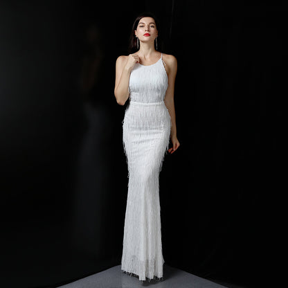 Silk Thread Fringe Beaded Formal Dresses