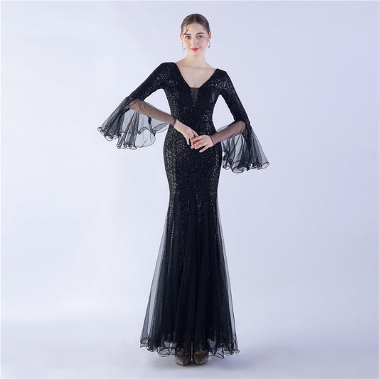 Trimmed Mesh Formal Gown