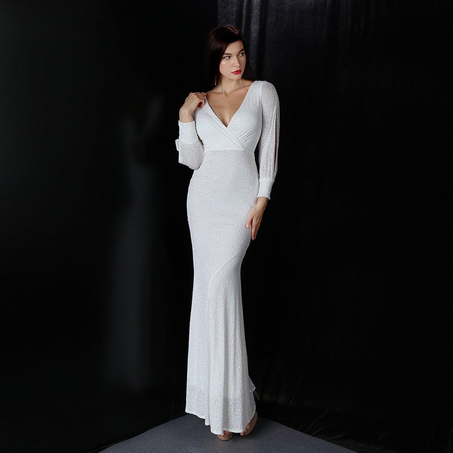 Sleeve Sequin Formal Dress