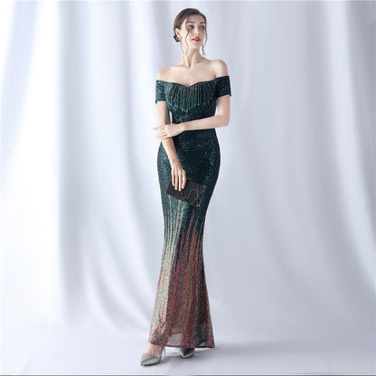 Gradient Beaded Formal Dress