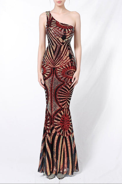 One Shoulder Sequin Fishtail Formal Dress